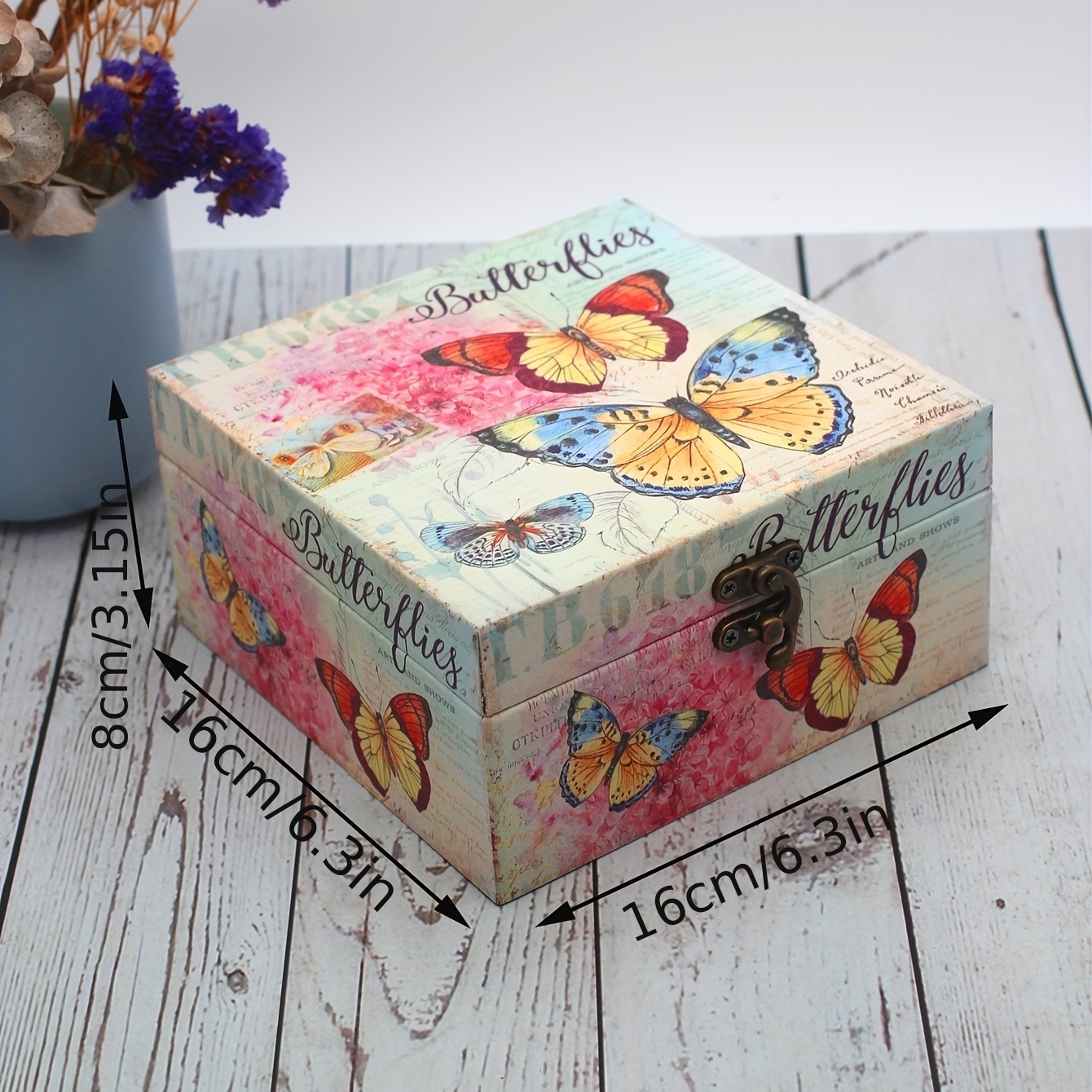 Vintage Butterfly Pattern Wooden Jewelry Organizer Box